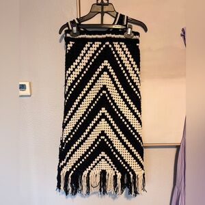 Black & White Chevron Crochet Midi Skirt with Fringe set